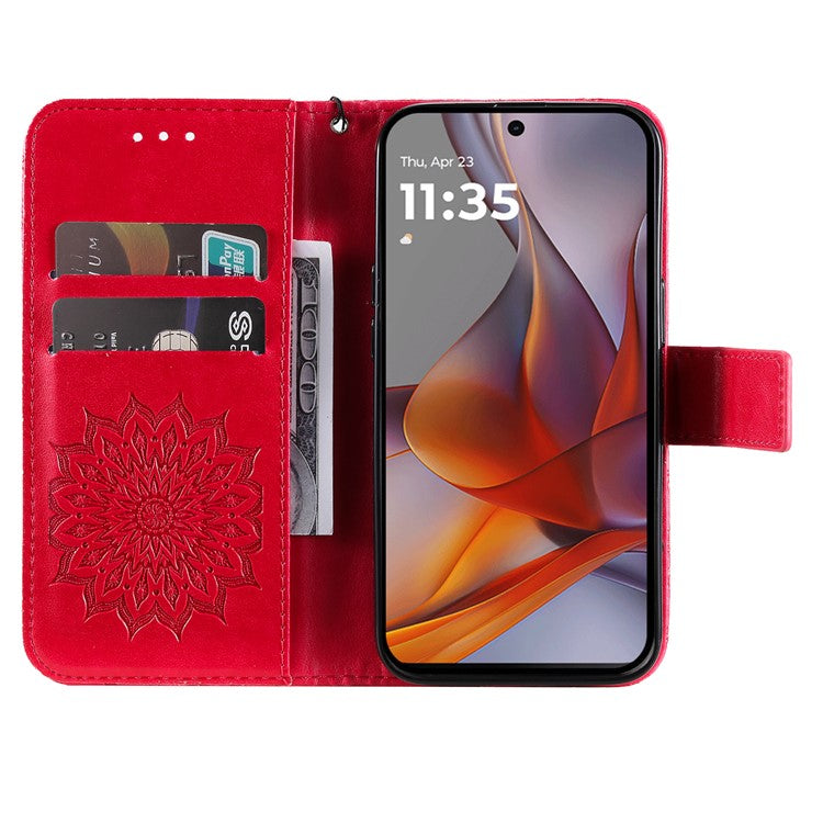 For Motorola Moto G75 5G Case Sunflower Leather Wallet Phone Cover - Red