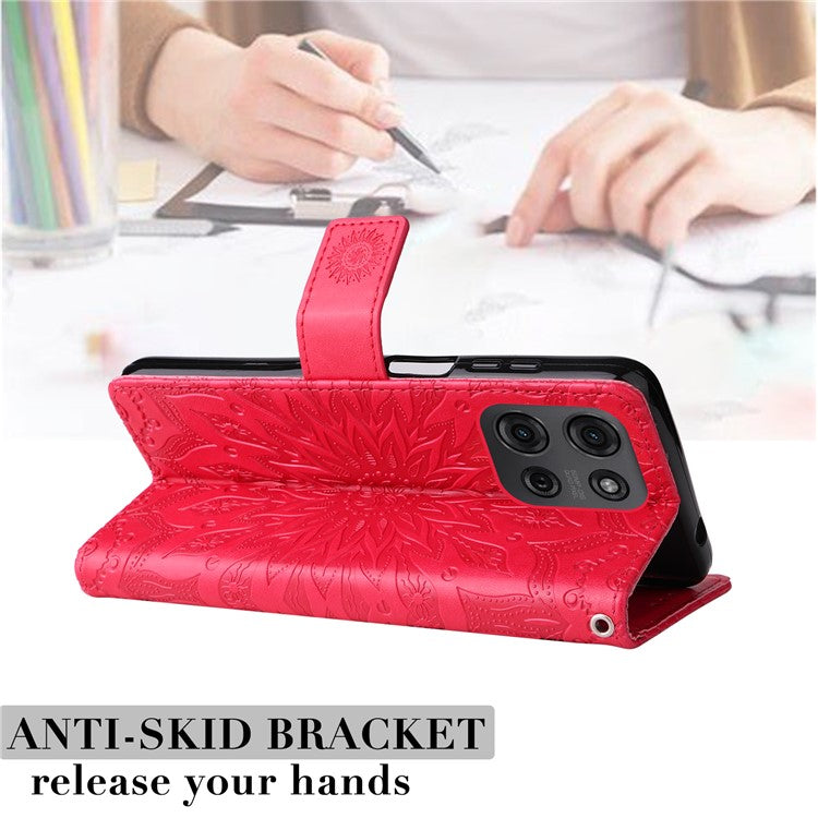 For Motorola Moto G75 5G Case Sunflower Leather Wallet Phone Cover - Red