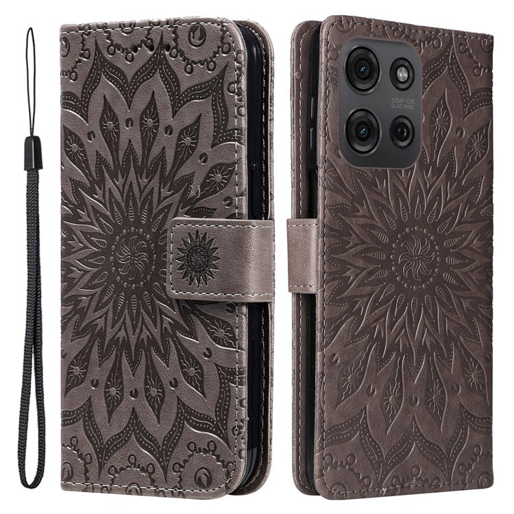 For Motorola Moto G75 5G Case Sunflower Leather Wallet Phone Cover - Grey
