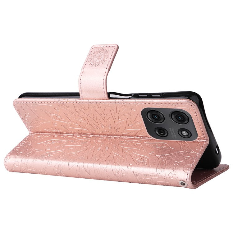 For Motorola Moto G75 5G Case Sunflower Leather Wallet Phone Cover - Rose Gold