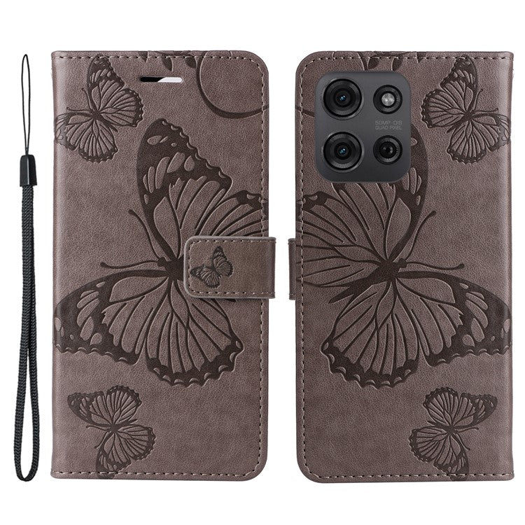 For Motorola Moto G75 5G Case Butterfly Leather Phone Cover - Grey