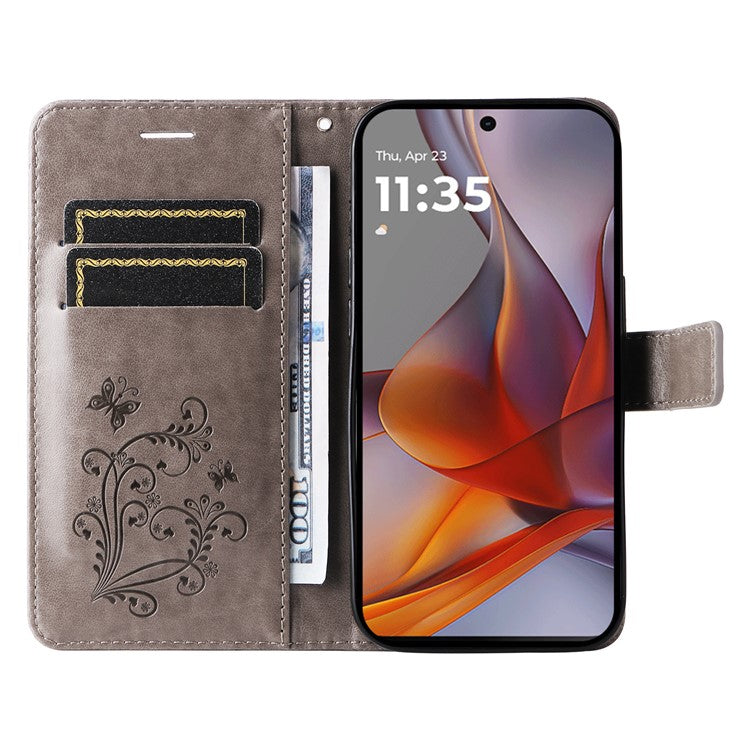 For Motorola Moto G75 5G Case Butterfly Leather Phone Cover - Grey