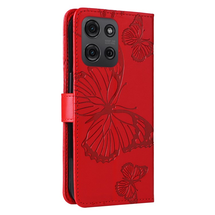 For Motorola Moto G75 5G Case Butterfly Leather Phone Cover - Red