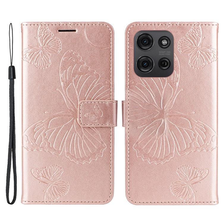 For Motorola Moto G75 5G Case Butterfly Leather Phone Cover - Rose Gold