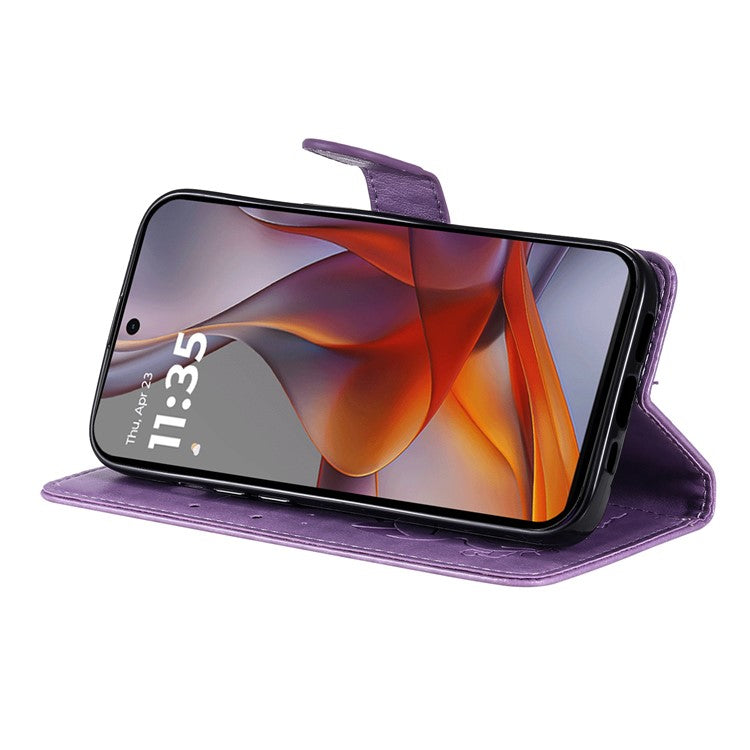 For Motorola Moto G75 5G Case Cat Bee Pattern Leather Phone Cover - Grey