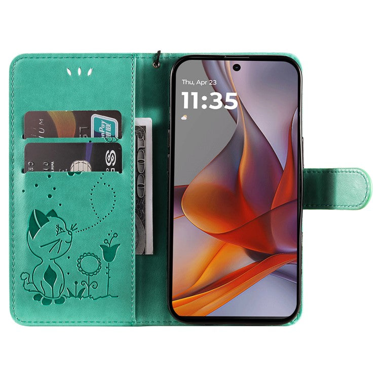 For Motorola Moto G75 5G Case Cat Bee Pattern Leather Phone Cover - Green