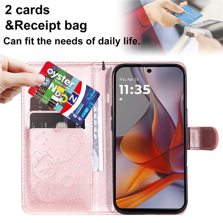 For Motorola Moto G75 5G Case Cat Bee Pattern Leather Phone Cover - Rose Gold