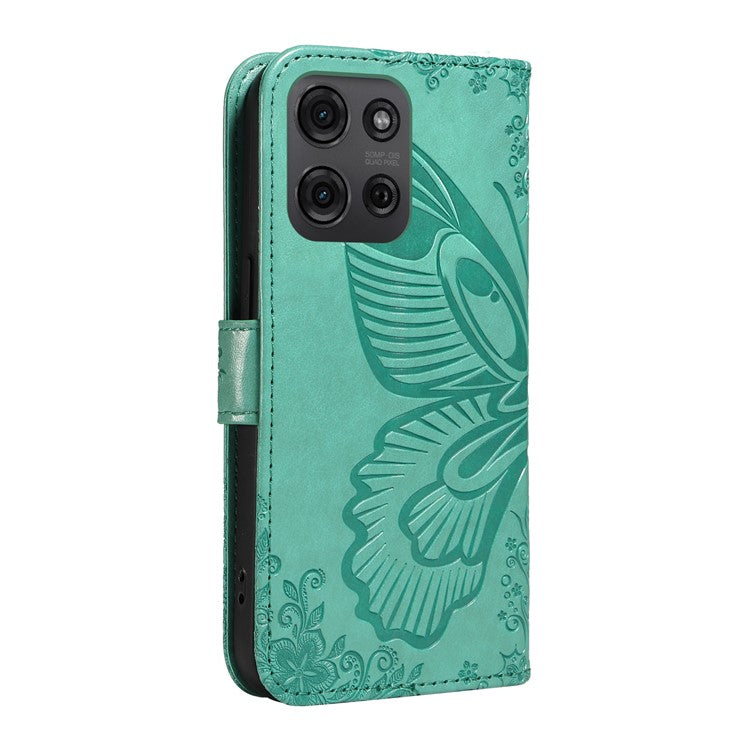 For Motorola Moto G75 5G Case Butterfly Pattern Leather Wallet Flip Phone Cover - Green