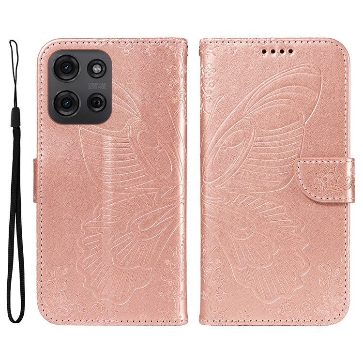 For Motorola Moto G75 5G Case Butterfly Pattern Leather Wallet Flip Phone Cover - Rose Gold
