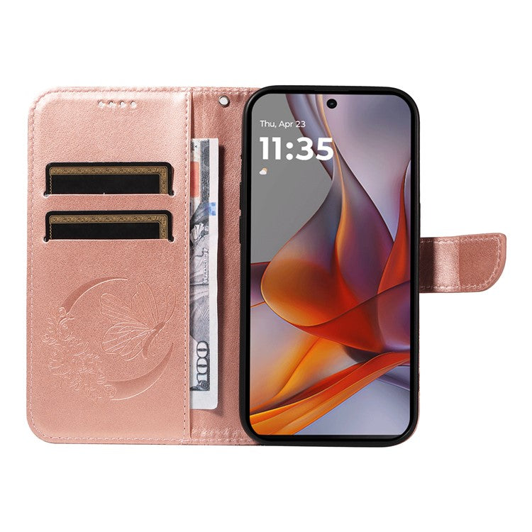 For Motorola Moto G75 5G Case Butterfly Pattern Leather Wallet Flip Phone Cover - Rose Gold