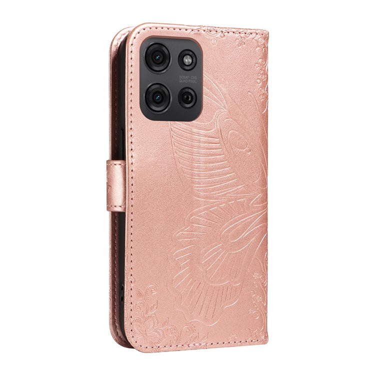 For Motorola Moto G75 5G Case Butterfly Pattern Leather Wallet Flip Phone Cover - Rose Gold