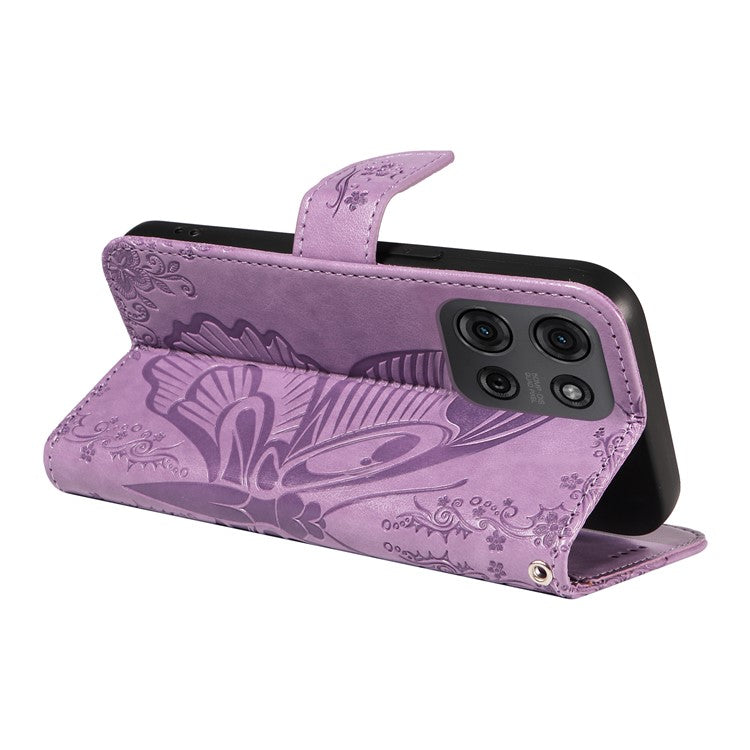 For Motorola Moto G75 5G Case Butterfly Pattern Leather Wallet Flip Phone Cover - Light Purple