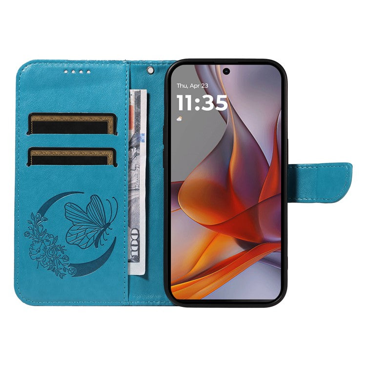 For Motorola Moto G75 5G Case Butterfly Pattern Leather Wallet Flip Phone Cover - Blue