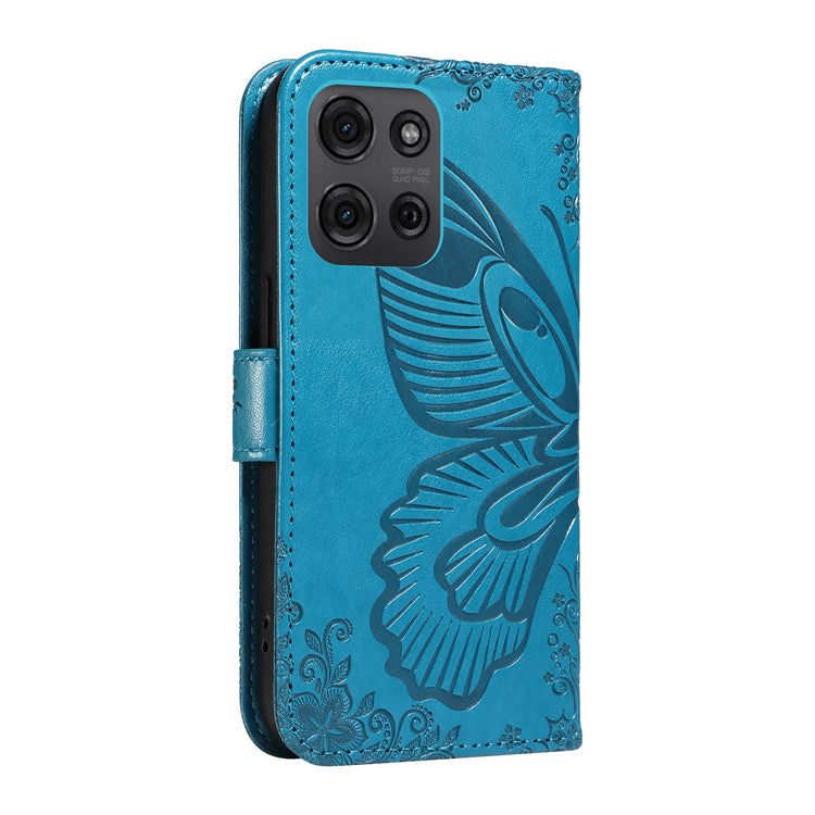 For Motorola Moto G75 5G Case Butterfly Pattern Leather Wallet Flip Phone Cover - Blue
