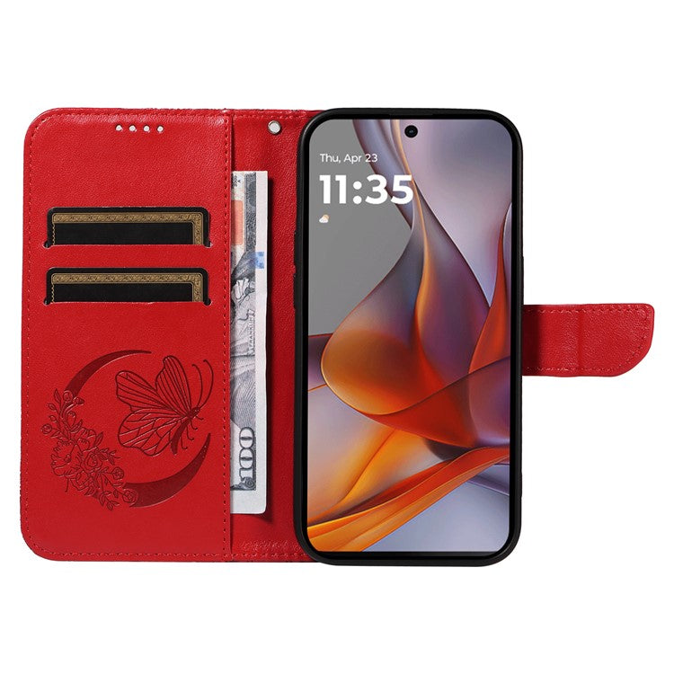 For Motorola Moto G75 5G Case Butterfly Pattern Leather Wallet Flip Phone Cover - Red