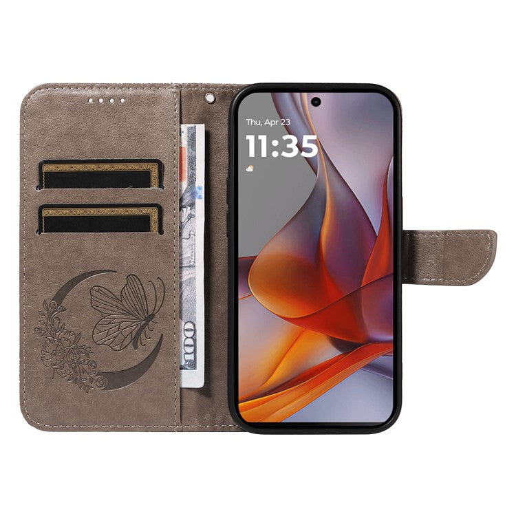 For Motorola Moto G75 5G Case Butterfly Pattern Leather Wallet Flip Phone Cover - Grey