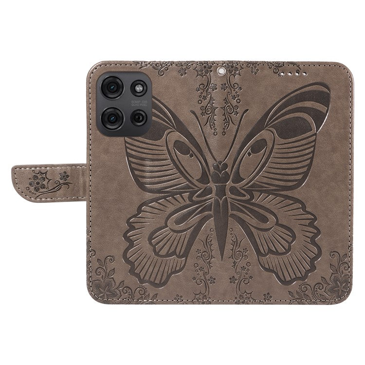 For Motorola Moto G75 5G Case Butterfly Pattern Leather Wallet Flip Phone Cover - Grey