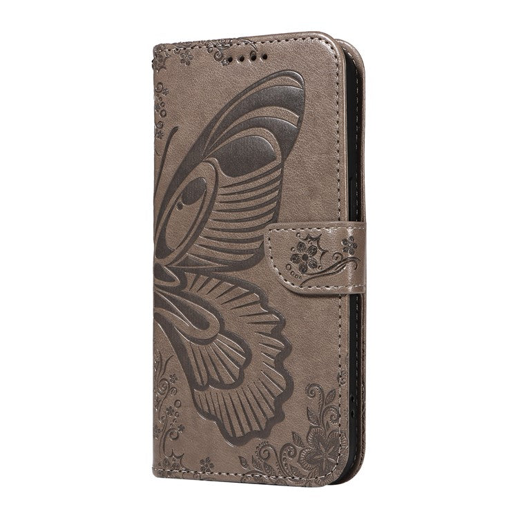 For Motorola Moto G75 5G Case Butterfly Pattern Leather Wallet Flip Phone Cover - Grey