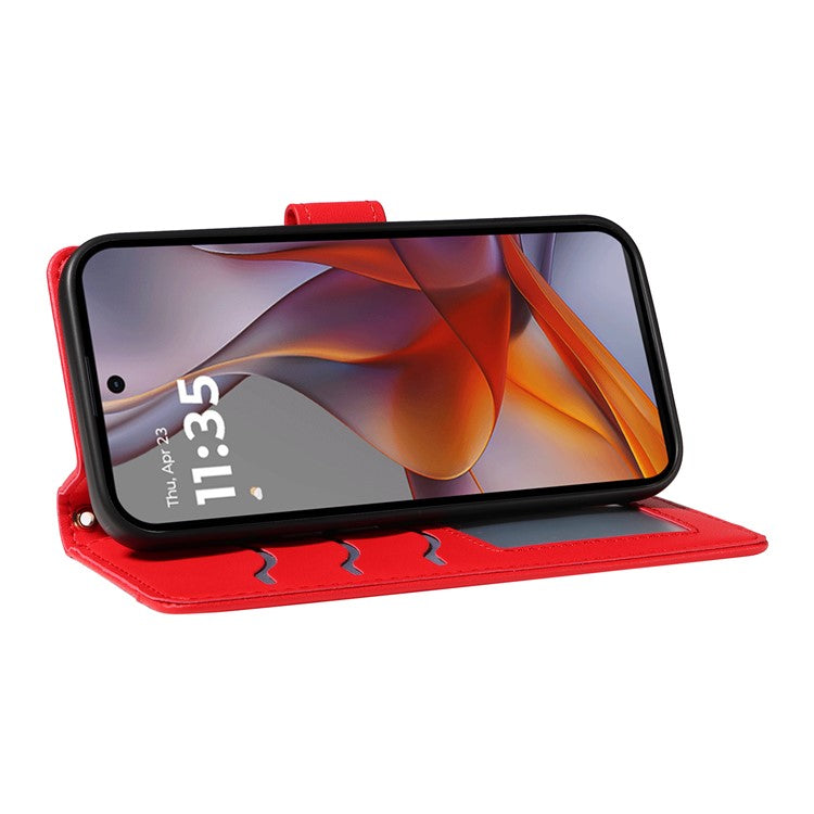 For Motorola Moto G75 5G Wallet Case Rhombus Leather Phone Cover with Shoulder Strap, Wrist Strap - Red