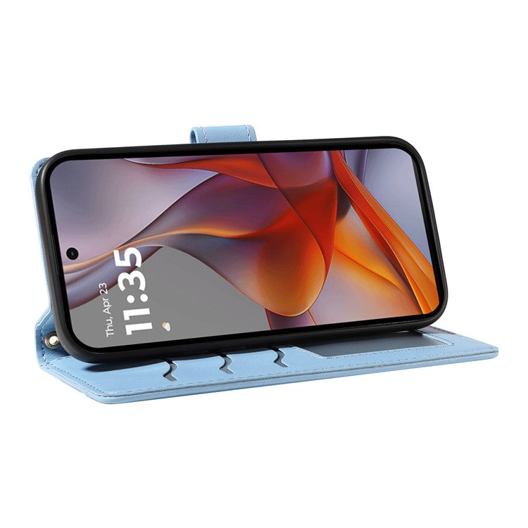 For Motorola Moto G75 5G Wallet Case Rhombus Leather Phone Cover with Shoulder Strap, Wrist Strap - Blue