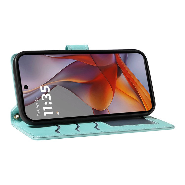 For Motorola Moto G75 5G Wallet Case Rhombus Leather Phone Cover with Shoulder Strap, Wrist Strap - Green