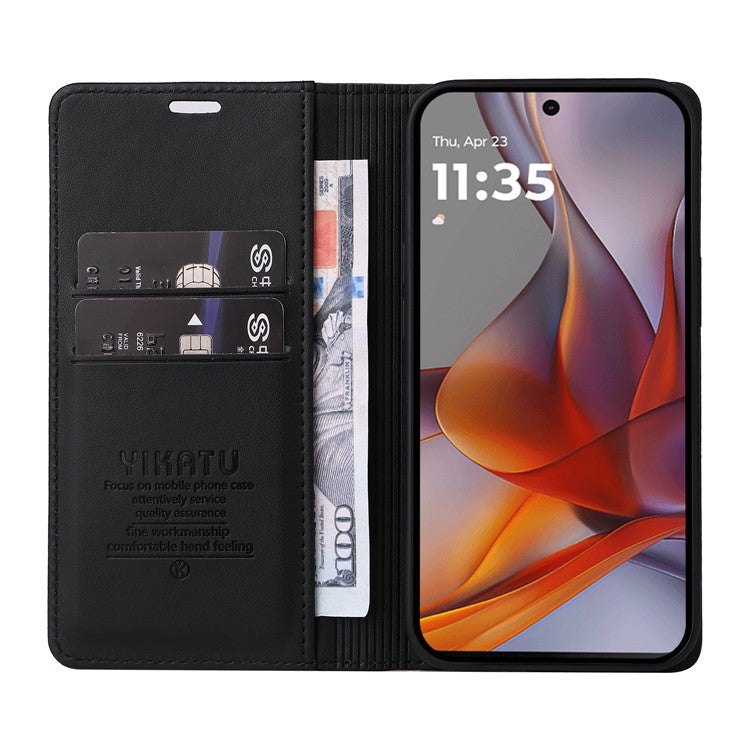 YIKATU YK-001 For Motorola Moto G75 5G Case Stand Leather Phone Cover Strong Magnetic Closure - Black