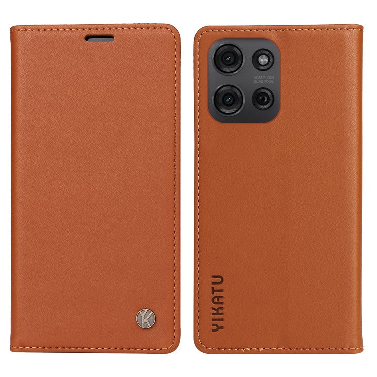 YIKATU YK-001 For Motorola Moto G75 5G Case Stand Leather Phone Cover Strong Magnetic Closure - Brown