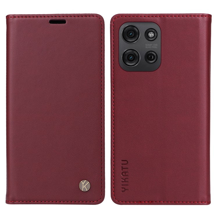 YIKATU YK-001 For Motorola Moto G75 5G Case Stand Leather Phone Cover Strong Magnetic Closure - Wine Red