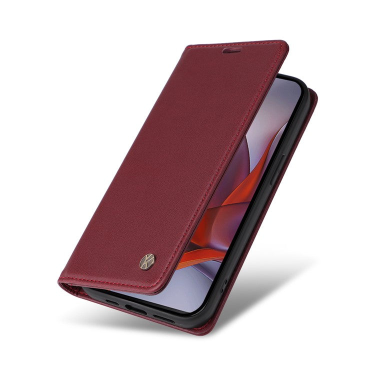 YIKATU YK-001 For Motorola Moto G75 5G Case Stand Leather Phone Cover Strong Magnetic Closure - Wine Red