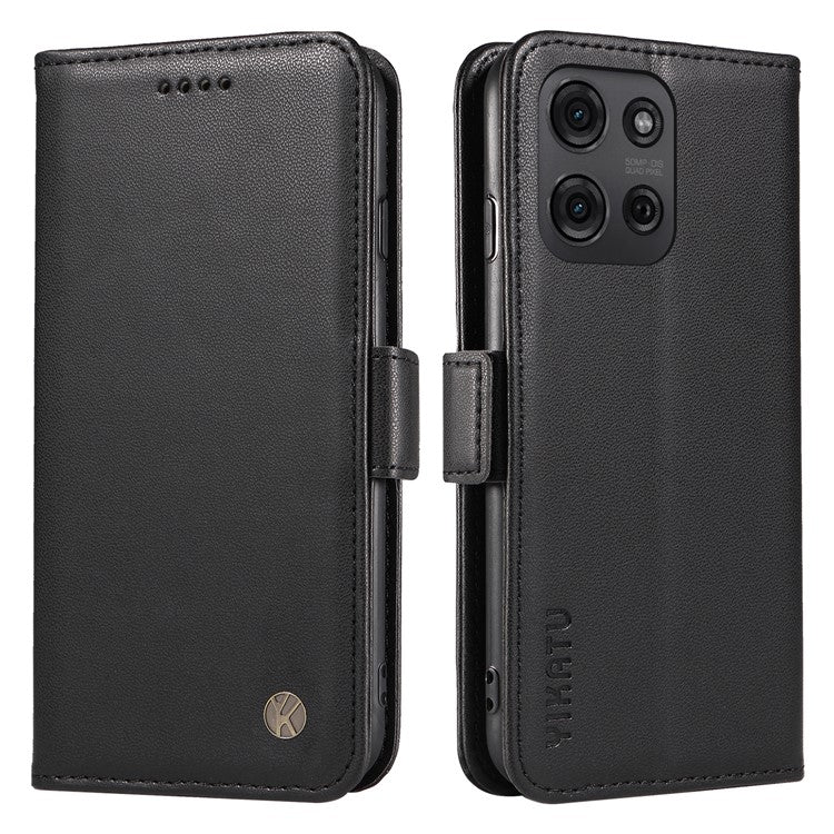 YIKATU YK-003 For Motorola Moto G75 5G Case Wallet Stand Leather Phone Cover Side Buckle - Black