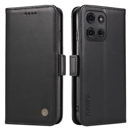 YIKATU YK-003 For Motorola Moto G75 5G Case Wallet Stand Leather Phone Cover Side Buckle - Black