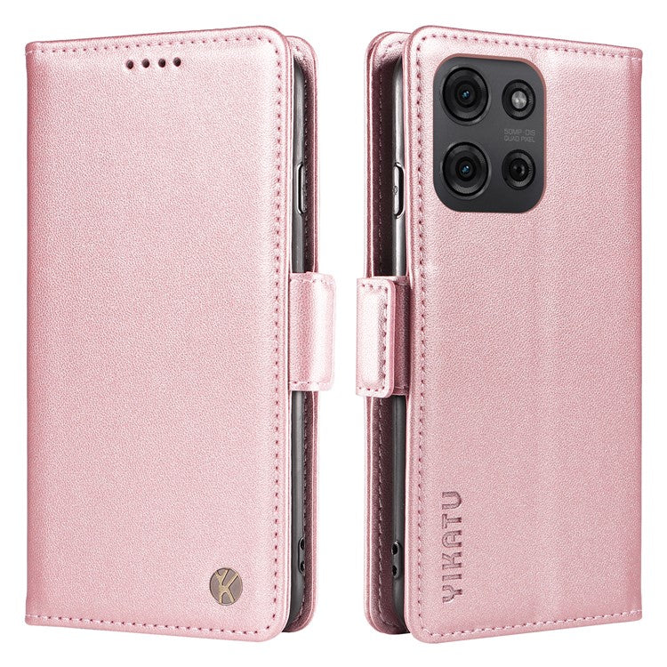 YIKATU YK-003 For Motorola Moto G75 5G Case Wallet Stand Leather Phone Cover Side Buckle - Rose Gold