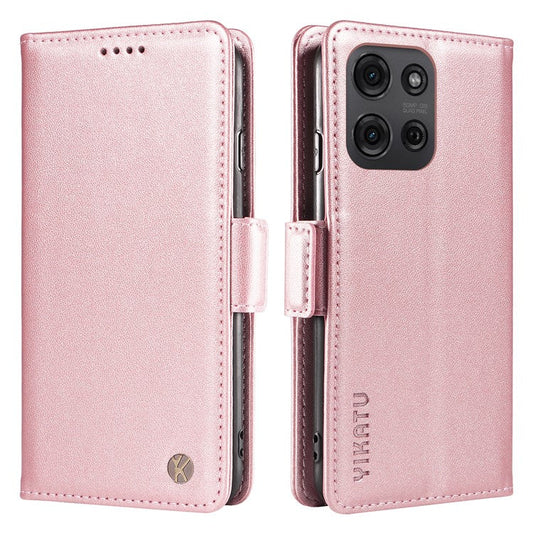 YIKATU YK-003 For Motorola Moto G75 5G Case Wallet Stand Leather Phone Cover Side Buckle - Rose Gold