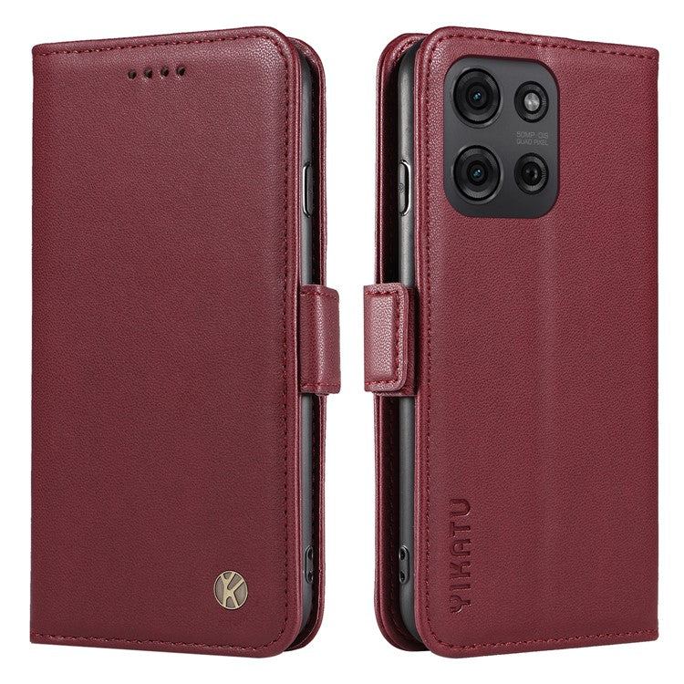 YIKATU YK-003 For Motorola Moto G75 5G Case Wallet Stand Leather Phone Cover Side Buckle - Wine Red