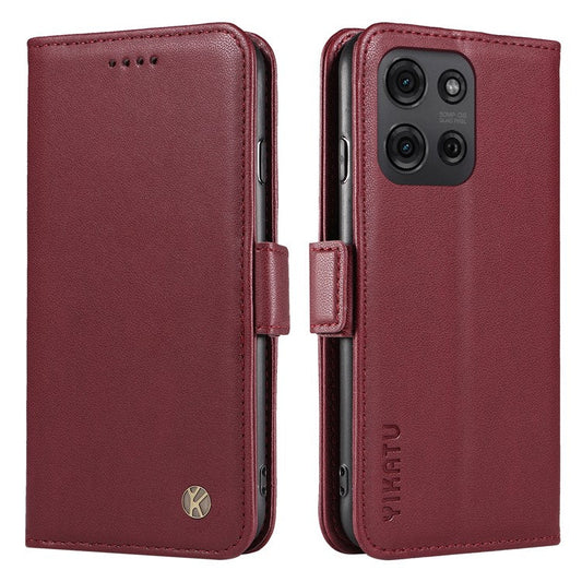 YIKATU YK-003 For Motorola Moto G75 5G Case Wallet Stand Leather Phone Cover Side Buckle - Wine Red