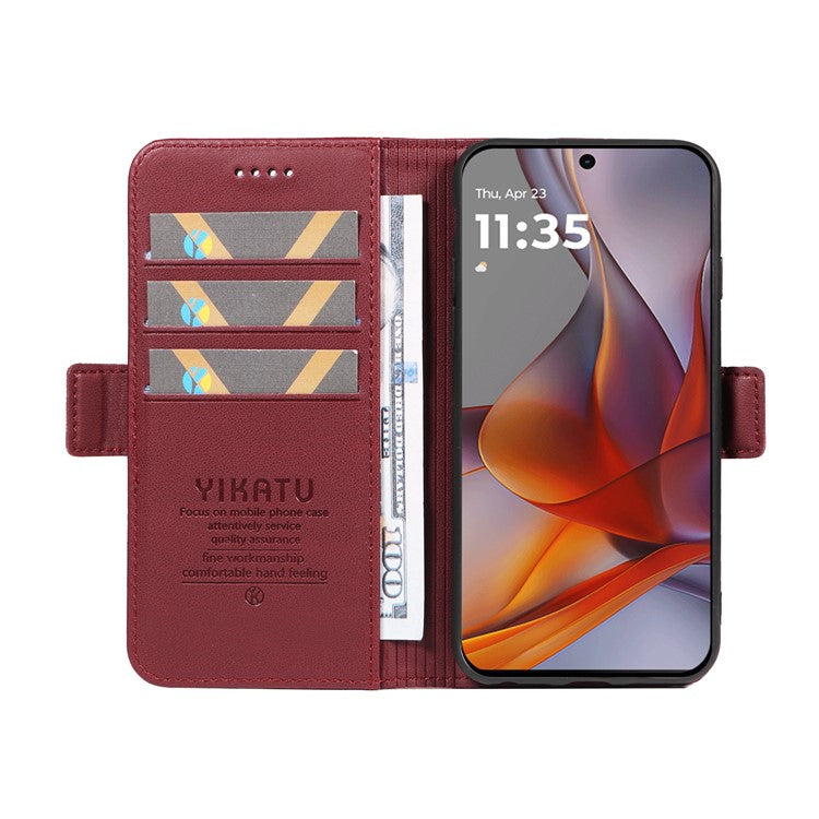 YIKATU YK-003 For Motorola Moto G75 5G Case Wallet Stand Leather Phone Cover Side Buckle - Wine Red