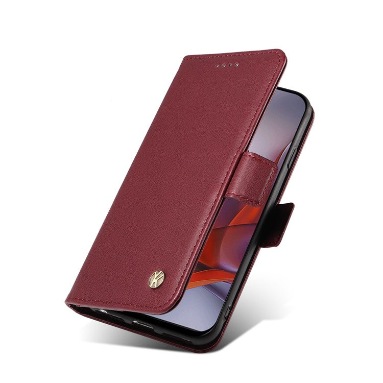 YIKATU YK-003 For Motorola Moto G75 5G Case Wallet Stand Leather Phone Cover Side Buckle - Wine Red