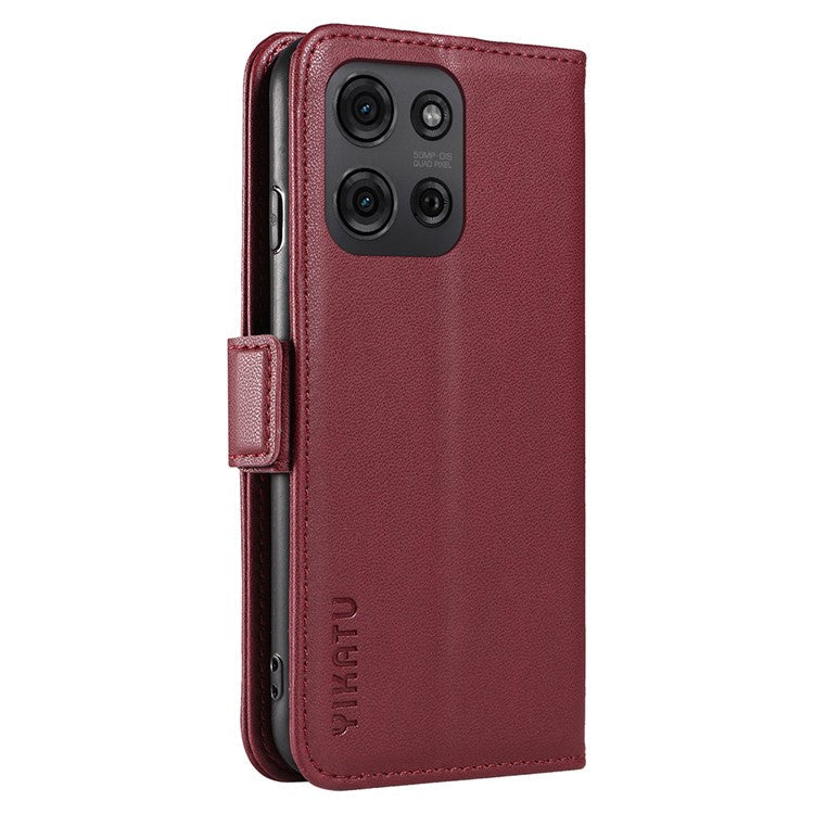 YIKATU YK-003 For Motorola Moto G75 5G Case Wallet Stand Leather Phone Cover Side Buckle - Wine Red