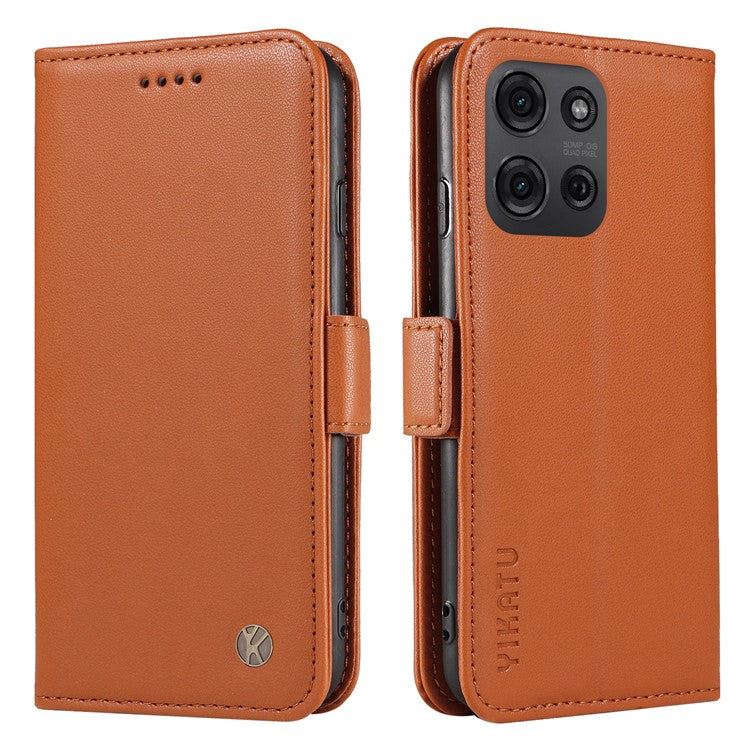 YIKATU YK-003 For Motorola Moto G75 5G Case Wallet Stand Leather Phone Cover Side Buckle - Brown