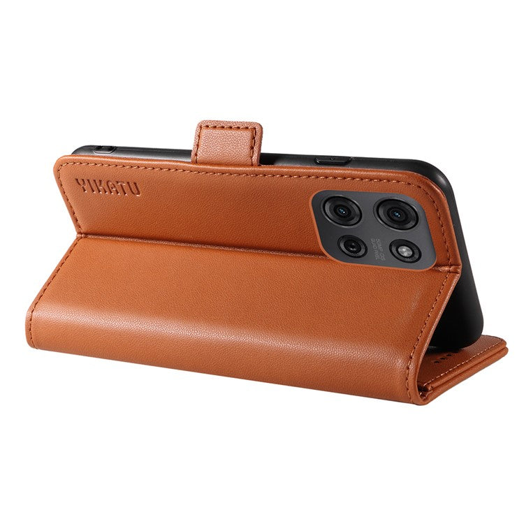YIKATU YK-003 For Motorola Moto G75 5G Case Wallet Stand Leather Phone Cover Side Buckle - Brown