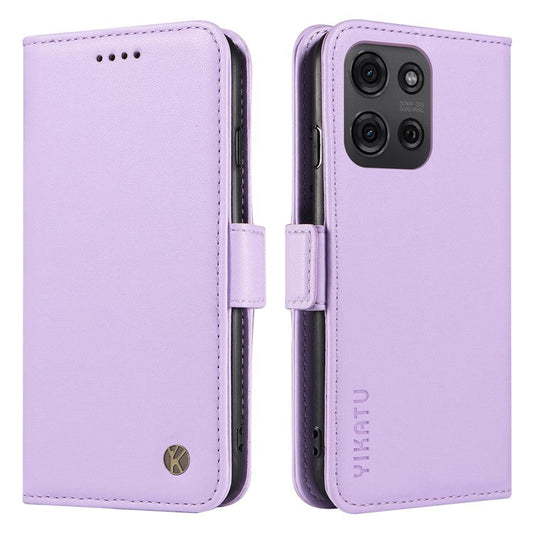 YIKATU YK-003 For Motorola Moto G75 5G Case Wallet Stand Leather Phone Cover Side Buckle - Light Purple