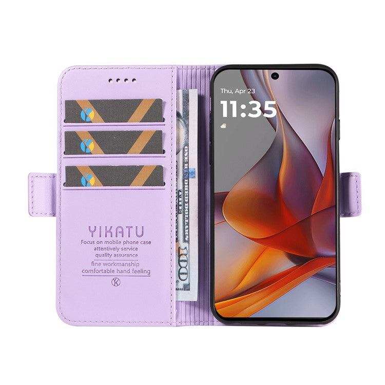 YIKATU YK-003 For Motorola Moto G75 5G Case Wallet Stand Leather Phone Cover Side Buckle - Light Purple