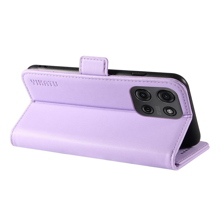 YIKATU YK-003 For Motorola Moto G75 5G Case Wallet Stand Leather Phone Cover Side Buckle - Light Purple