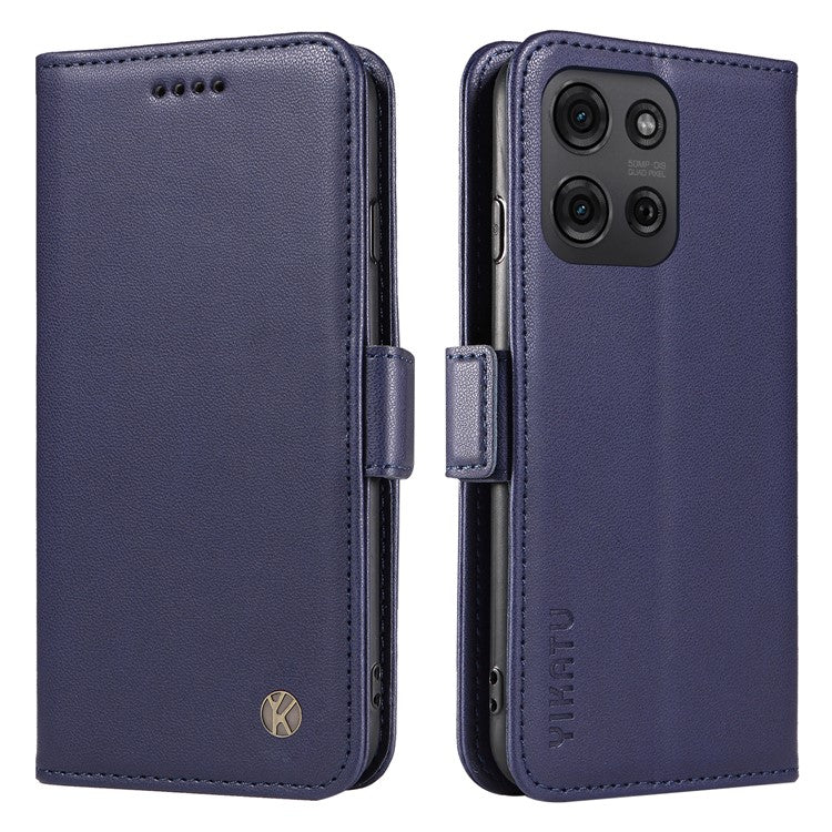 YIKATU YK-003 For Motorola Moto G75 5G Case Wallet Stand Leather Phone Cover Side Buckle - Sapphire