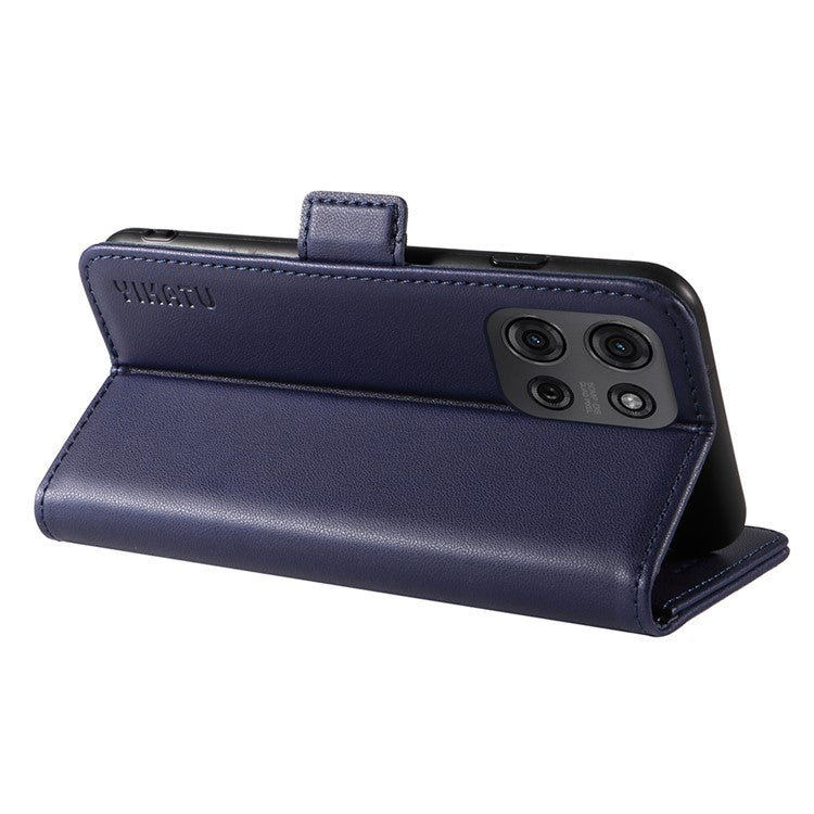 YIKATU YK-003 For Motorola Moto G75 5G Case Wallet Stand Leather Phone Cover Side Buckle - Sapphire