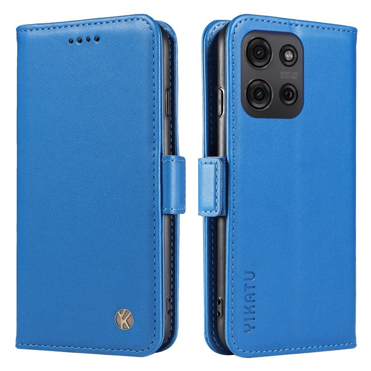 YIKATU YK-003 For Motorola Moto G75 5G Case Wallet Stand Leather Phone Cover Side Buckle - Sky Blue