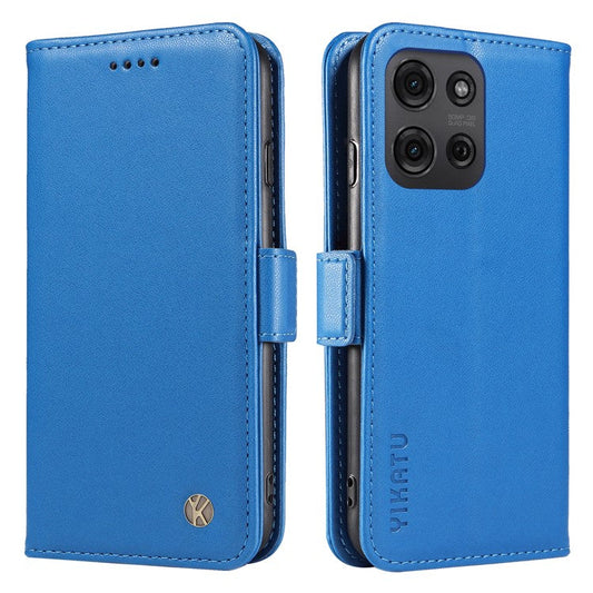 YIKATU YK-003 For Motorola Moto G75 5G Case Wallet Stand Leather Phone Cover Side Buckle - Sky Blue