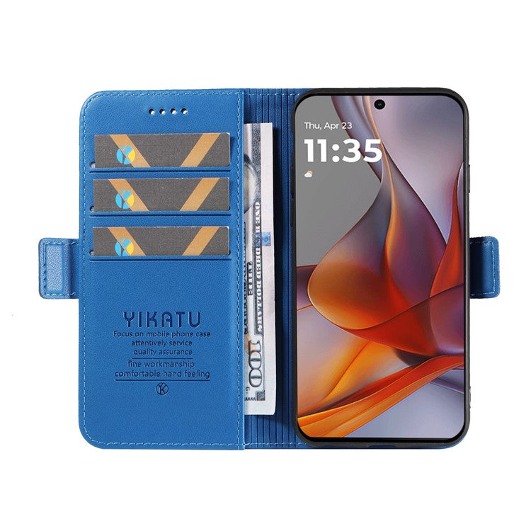 YIKATU YK-003 For Motorola Moto G75 5G Case Wallet Stand Leather Phone Cover Side Buckle - Sky Blue