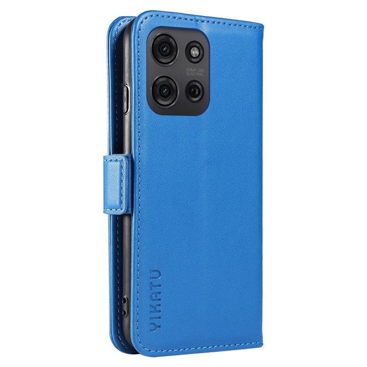 YIKATU YK-003 For Motorola Moto G75 5G Case Wallet Stand Leather Phone Cover Side Buckle - Sky Blue