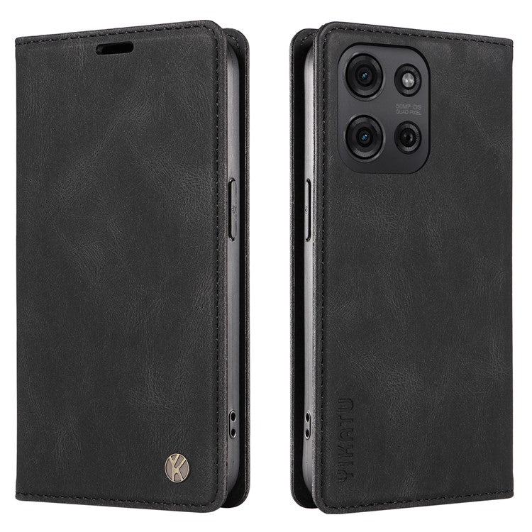 YIKATU YK-004 For Motorola Moto G75 5G Case Leather Skin-Touch Phone Cover Magnetic Auto-Absorbed - Black